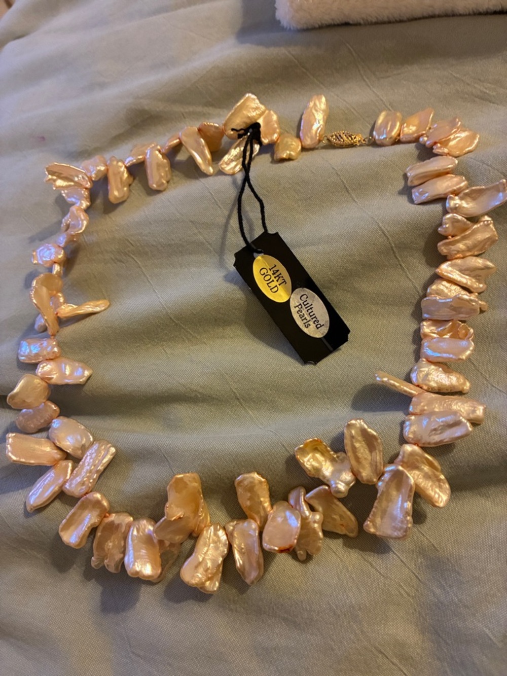 18 Inch Cultured Peach Baroque Pearl Necklace With 14K Yellow Gold Clasp- NWT